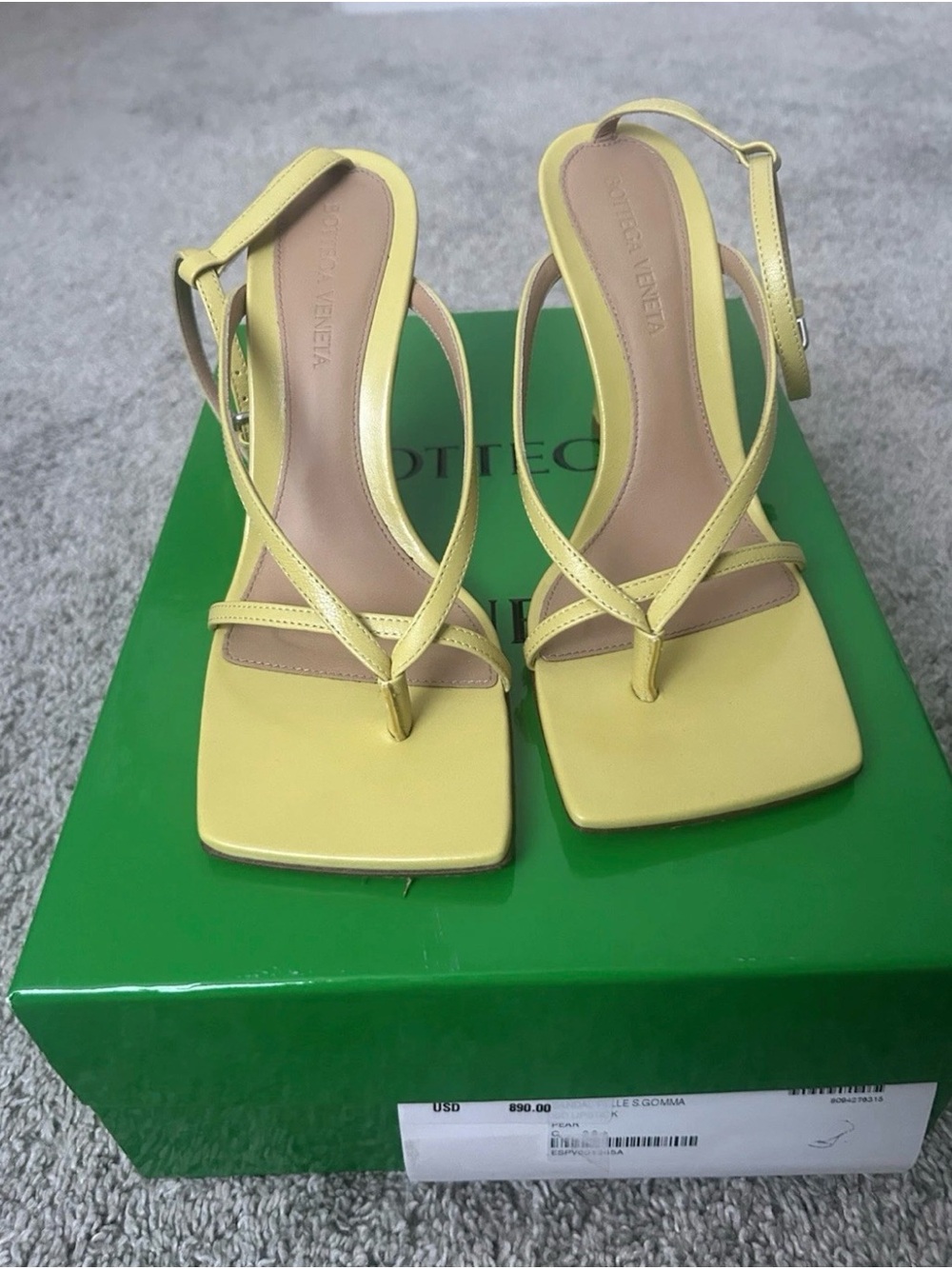 Bottega Veneta Pear Stretch Ankle Strap Sandals Heels  Yellow 36.5 $890 Lounge